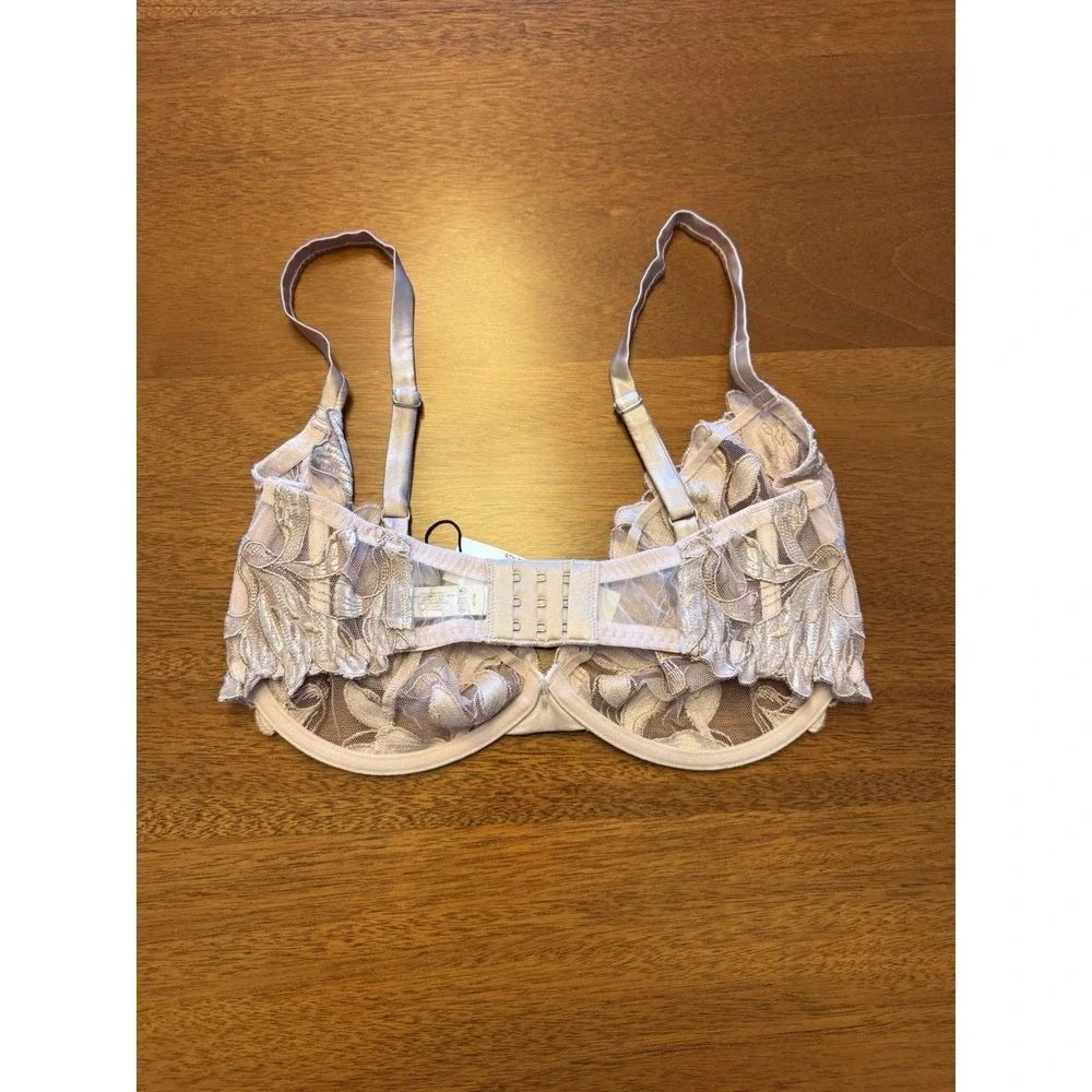 Fleur du Mal Lily Embroidered Underwire Bra Sz 34G Pink Lavender Tulle Satin NWT
